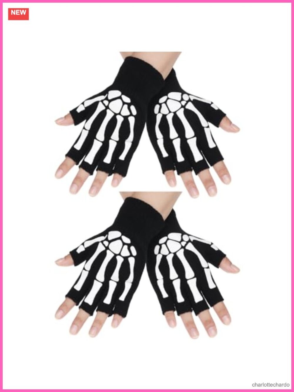 Skeleton Fingerless Gloves Half Finger Gloves for Women Men Halloween Unisex